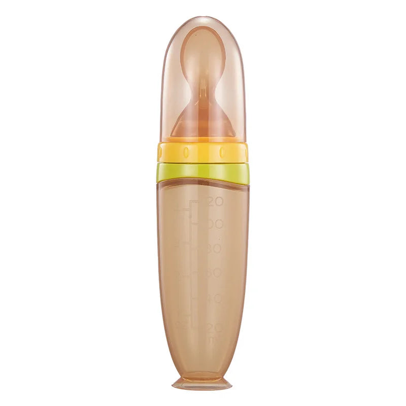 1PCS 120ml Liquid Silicone Feeder, Rice Paste Squeeze Feeding Baby Bottle With Dispensing Spoon