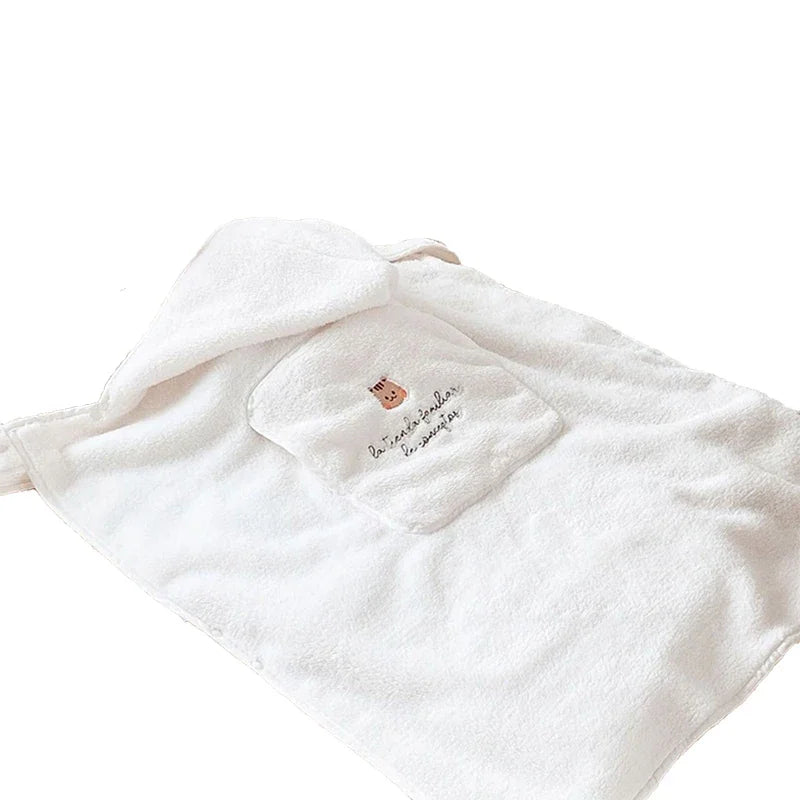 Bear Embroidery Baby Stroller Windproof Blanket Warm Blanket Going Out Portable Strap Blanket