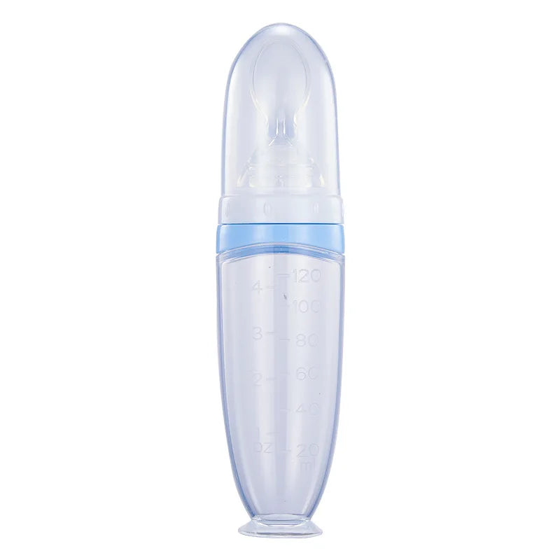 1PCS 120ml Liquid Silicone Feeder, Rice Paste Squeeze Feeding Baby Bottle With Dispensing Spoon
