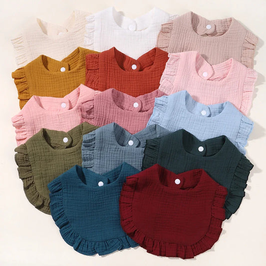 Baby Feeding Bibs - Linen Ruffle Bandana for Newborns