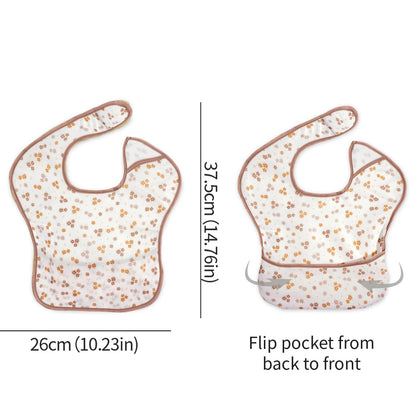 3 Pack Mess Proof Baby Bib with Reversible Pocket, Waterproof Led Weaning Baby Feeding Bibs with Food Catcher