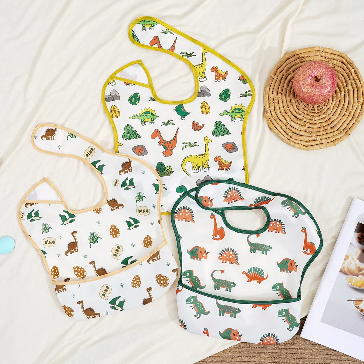 Waterproof Baby Bibs 3-Pack: Mess-Proof & Reversible Pocket