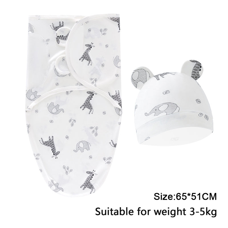 Swaddle Blanket: Baby Swaddle Set - Cotton Cartoon Blanket & Hat 0-6 Months