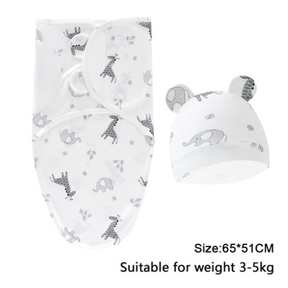 Swaddle Blanket: Baby Swaddle Set - Cotton Cartoon Blanket & Hat 0-6 Months