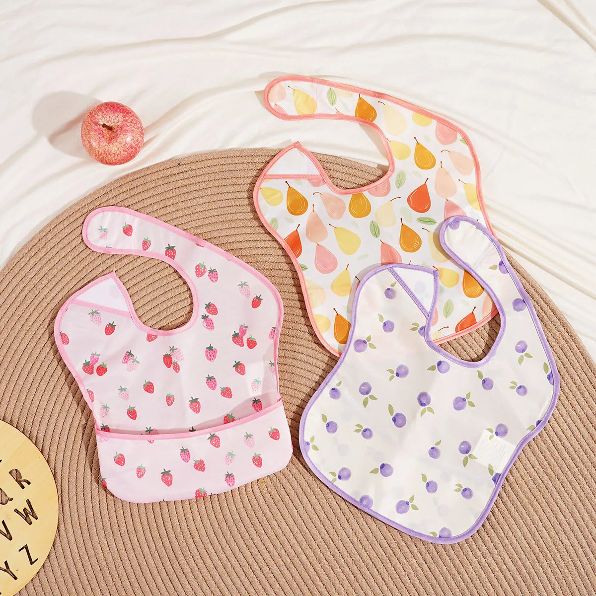 3 Pack Mess Proof Baby Bib with Reversible Pocket, Waterproof Led Weaning Baby Feeding Bibs with Food Catcher