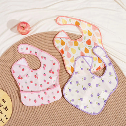 3 Pack Mess Proof Baby Bib with Reversible Pocket, Waterproof Led Weaning Baby Feeding Bibs with Food Catcher