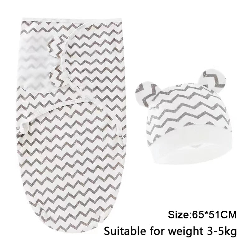 Swaddle Blanket: Baby Swaddle Set - Cotton Cartoon Blanket & Hat 0-6 Months