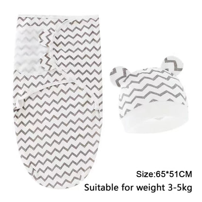 Swaddle Blanket: Baby Swaddle Set - Cotton Cartoon Blanket & Hat 0-6 Months