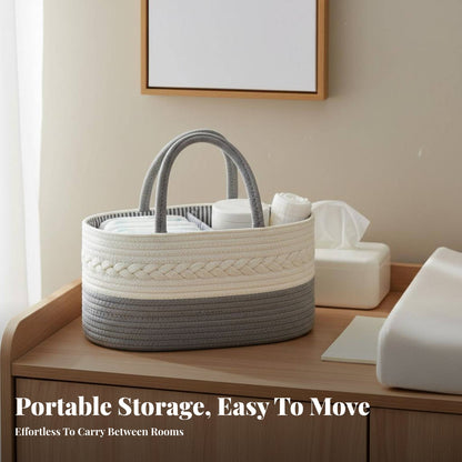 Cotton Rope Diaper Caddy - Foldable Baby Organizer Tote