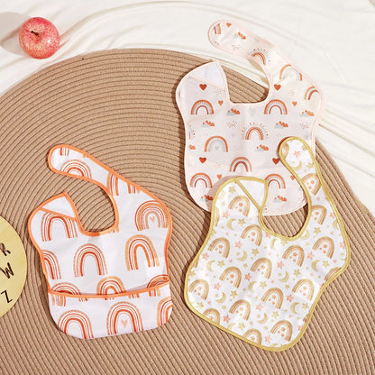 3 Pack Mess Proof Baby Bib with Reversible Pocket, Waterproof Led Weaning Baby Feeding Bibs with Food Catcher