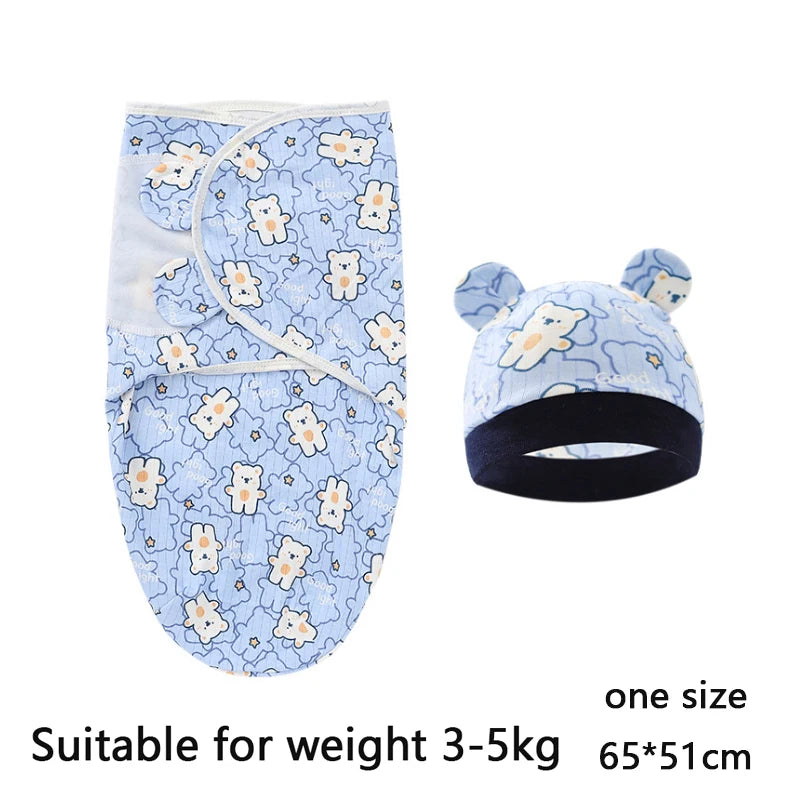 Swaddle Blanket: Baby Swaddle Set - Cotton Cartoon Blanket & Hat 0-6 Months