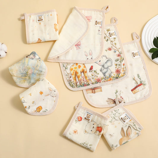 Soft Muslin Baby Bibs - 6 Layer Cotton Towel & Handkerchief