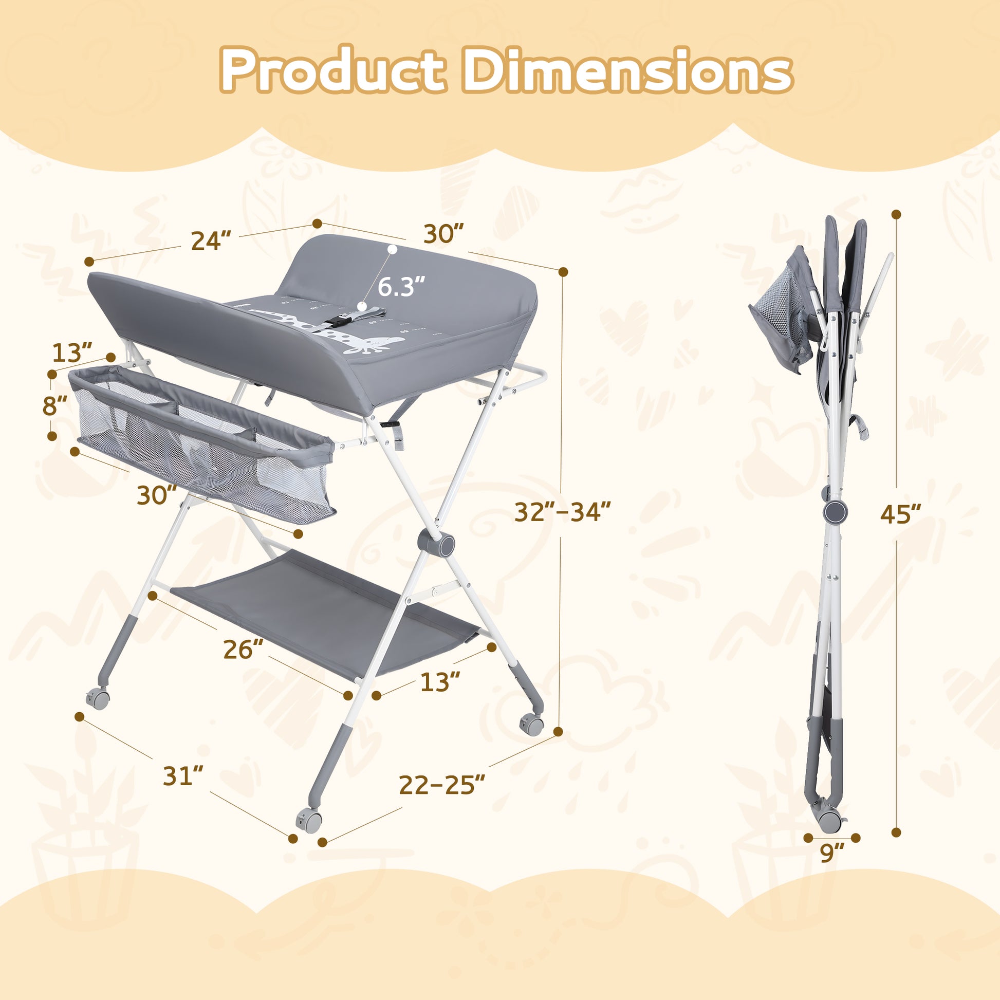 Portable Baby Changing Table with Wheels & Waterproof Design