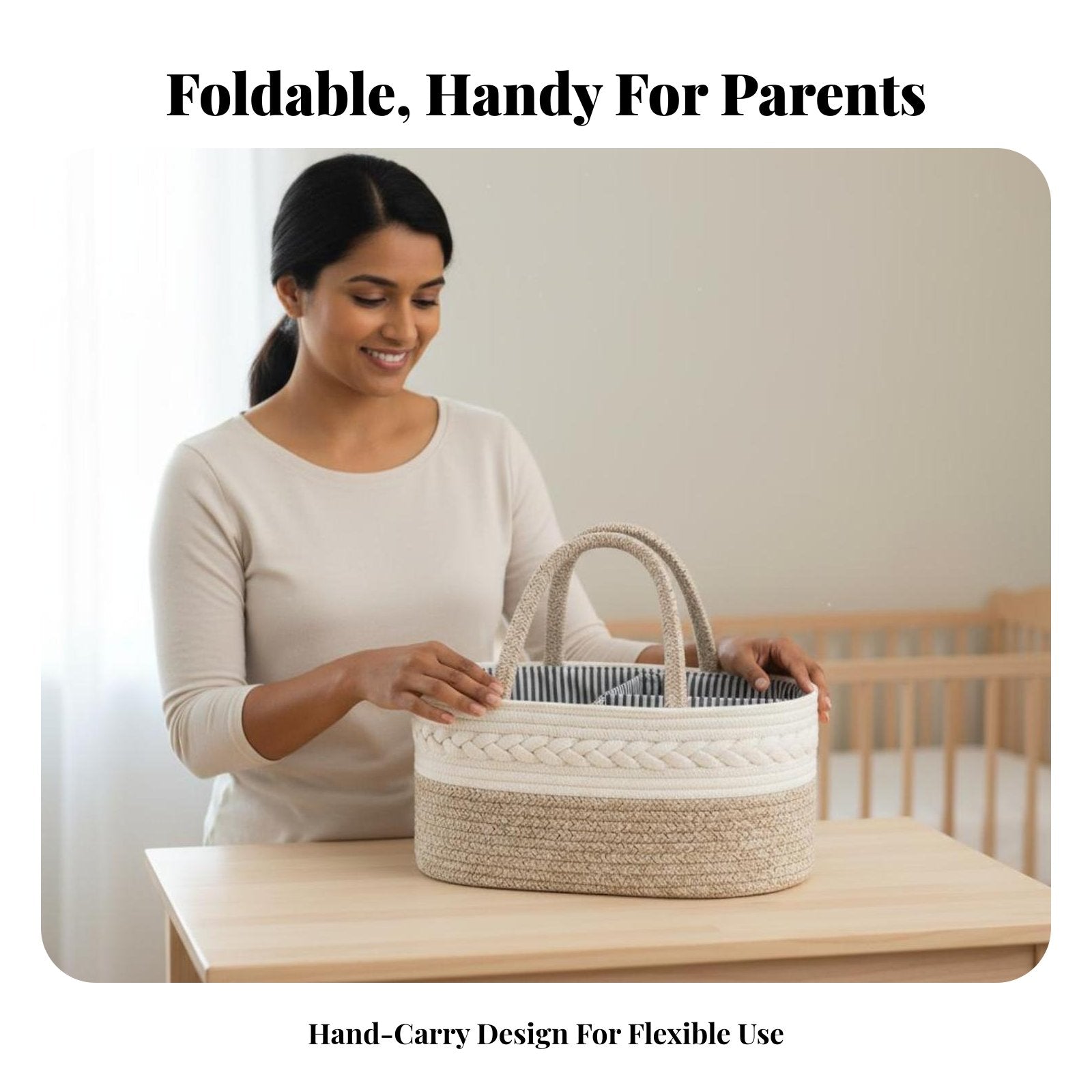 Cotton Rope Diaper Caddy - Foldable Baby Organizer Tote