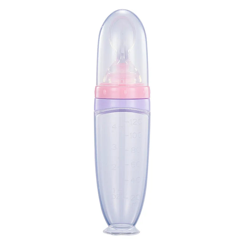 1PCS 120ml Liquid Silicone Feeder, Rice Paste Squeeze Feeding Baby Bottle With Dispensing Spoon