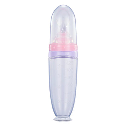 1PCS 120ml Liquid Silicone Feeder, Rice Paste Squeeze Feeding Baby Bottle With Dispensing Spoon