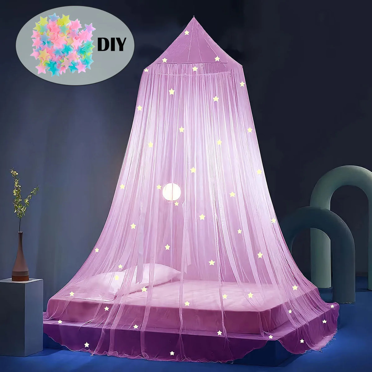 Luminous Dome Mosquito Net Kids Bed Mantle Foldable DIY Stars Sticking Baby Crib Netting Hanging Princess Mosquito Net Bedding