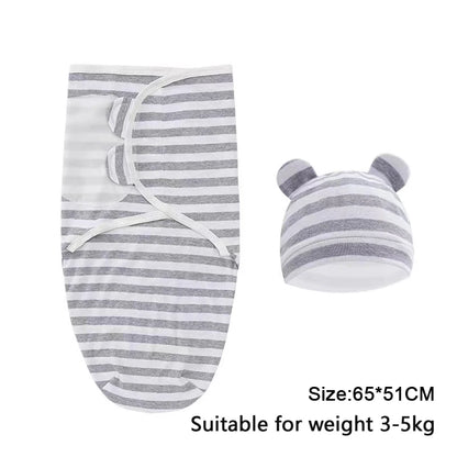 Swaddle Blanket: Baby Swaddle Set - Cotton Cartoon Blanket & Hat 0-6 Months