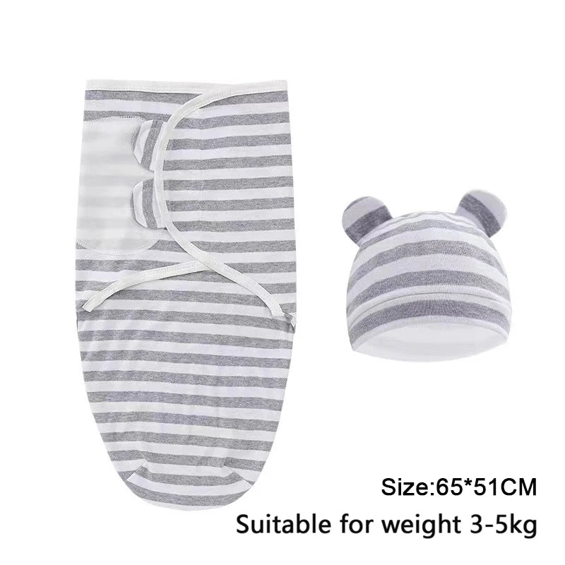 Swaddle Blanket: Baby Swaddle Set - Cotton Cartoon Blanket & Hat 0-6 Months