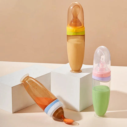 1PCS 120ml Liquid Silicone Feeder, Rice Paste Squeeze Feeding Baby Bottle With Dispensing Spoon