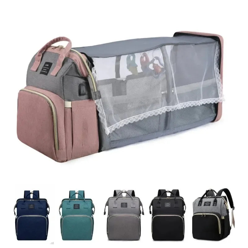 Folding Crib Backpack: Portable Diaper Bag for Moms