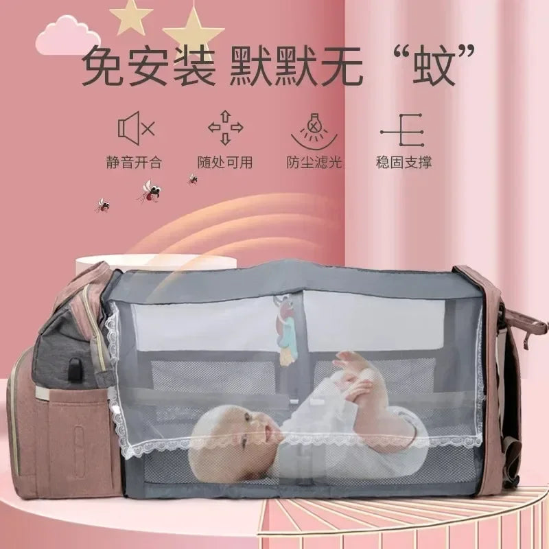 Folding Crib Backpack: Portable Diaper Bag for Moms