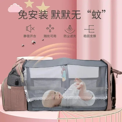Folding Crib Backpack: Portable Diaper Bag for Moms