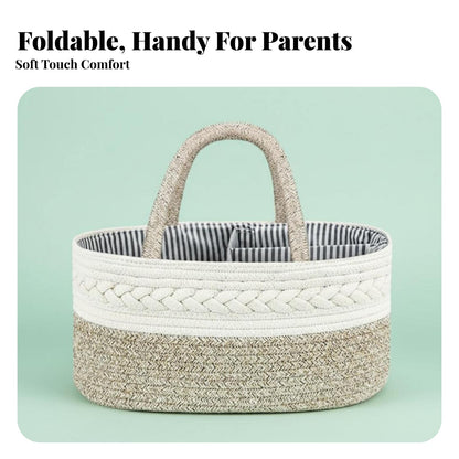 Cotton Rope Diaper Caddy - Foldable Baby Organizer Tote