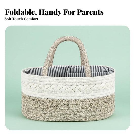 Cotton Rope Diaper Caddy - Foldable Baby Organizer Tote