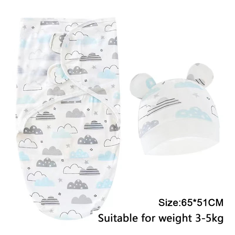 Swaddle Blanket: Baby Swaddle Set - Cotton Cartoon Blanket & Hat 0-6 Months