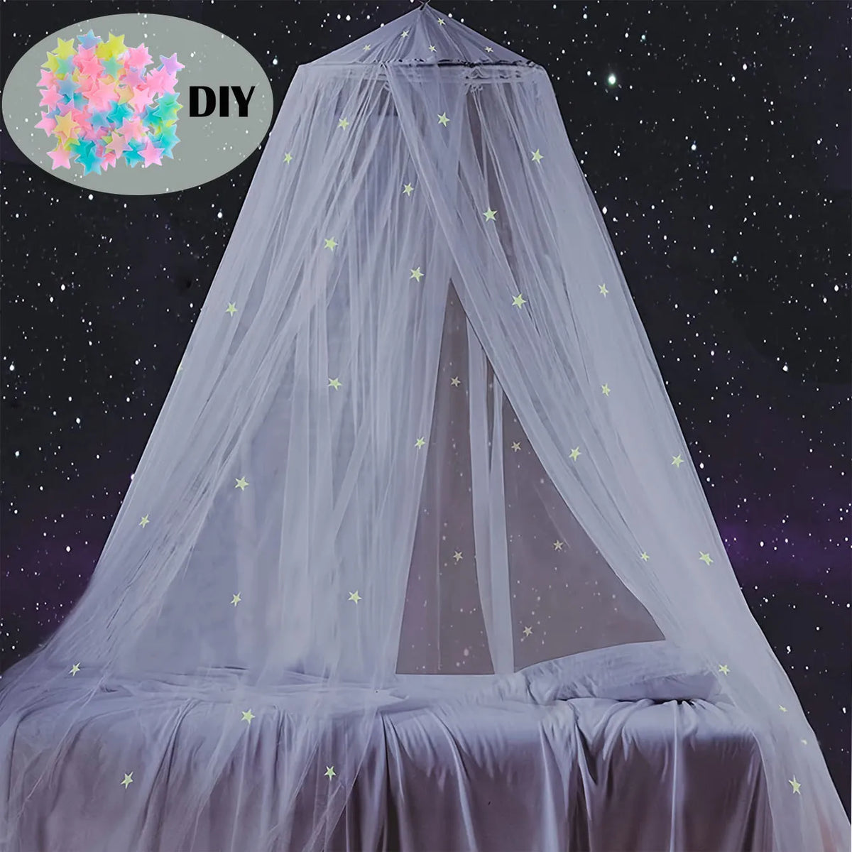 Luminous Dome Mosquito Net Kids Bed Mantle Foldable DIY Stars Sticking Baby Crib Netting Hanging Princess Mosquito Net Bedding