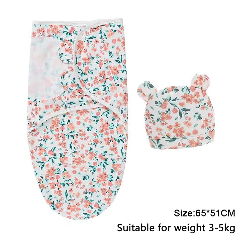 Swaddle Blanket: Baby Swaddle Set - Cotton Cartoon Blanket & Hat 0-6 Months