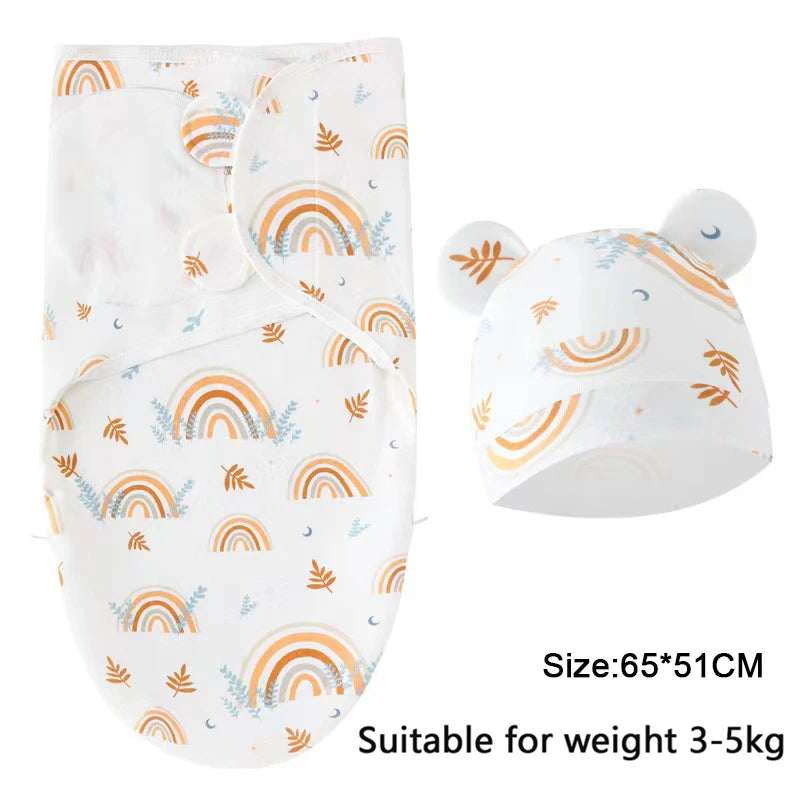 Swaddle Blanket: Baby Swaddle Set - Cotton Cartoon Blanket & Hat 0-6 Months