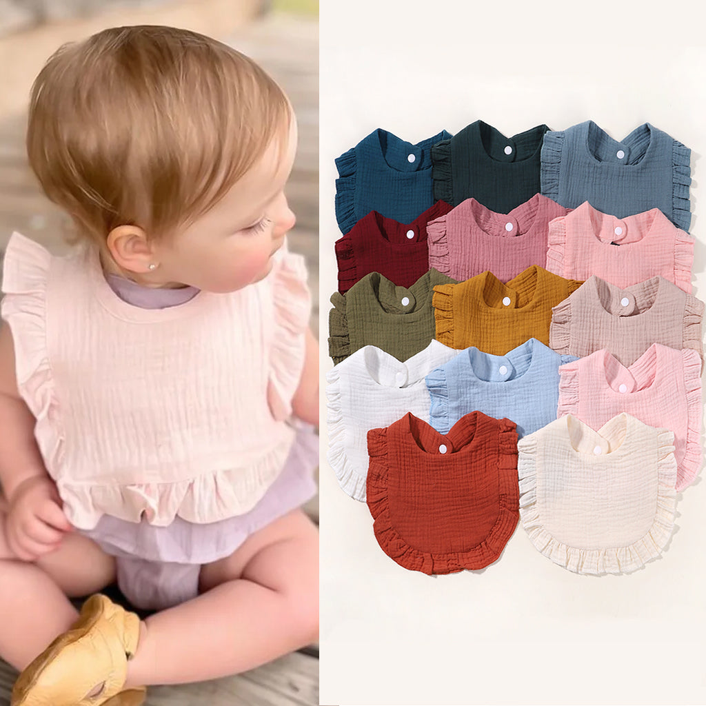 Baby Feeding Bibs - Linen Ruffle Bandana for Newborns