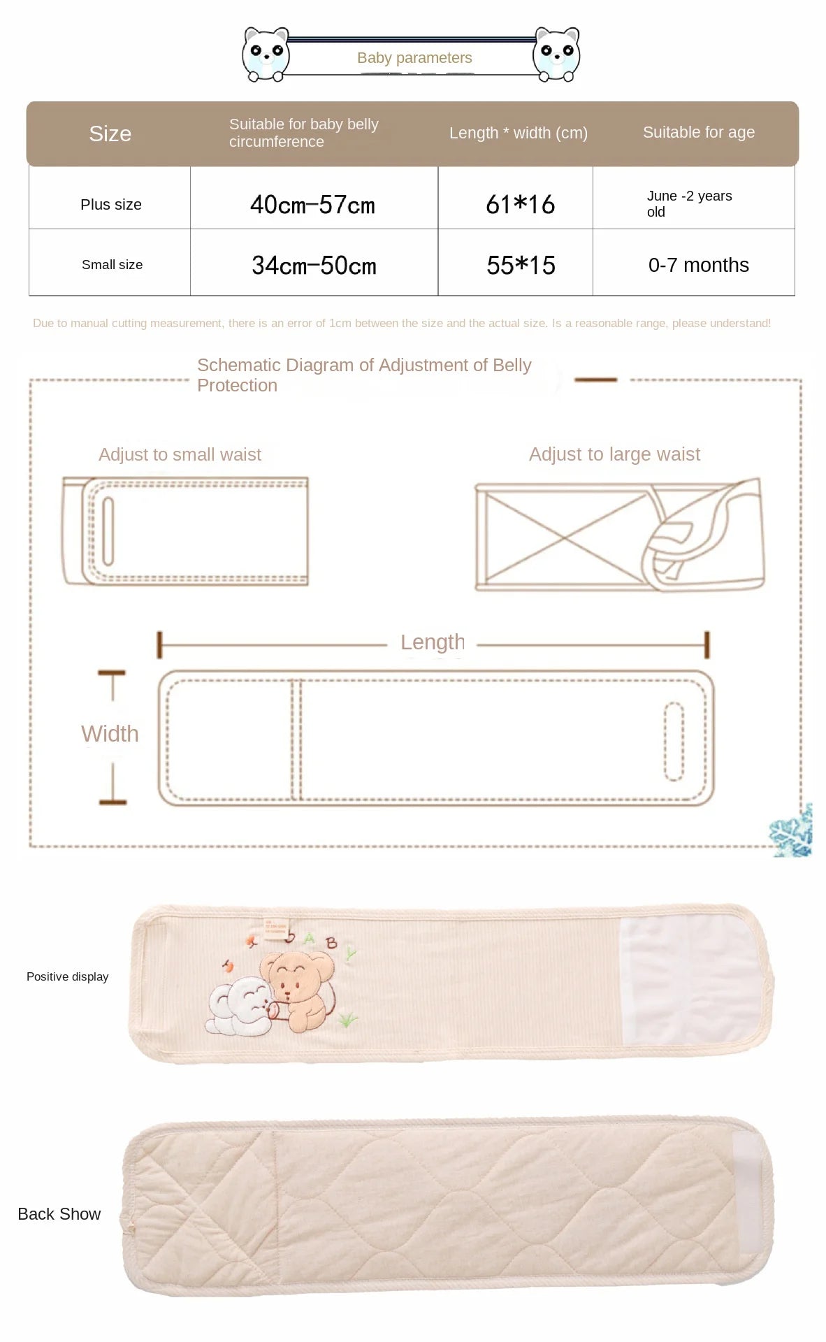 0-2Years Old Infant Gripebelt for Colic Relief Tummy Wrap Baby Swaddling Belt for Gas Relief Natural Upset Stomach Belly Cartoon