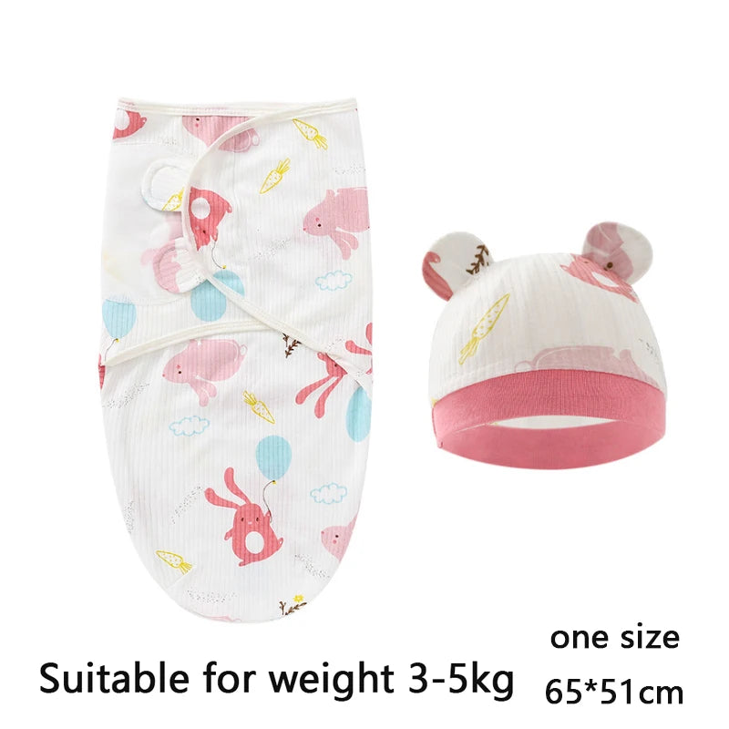 Swaddle Blanket: Baby Swaddle Set - Cotton Cartoon Blanket & Hat 0-6 Months