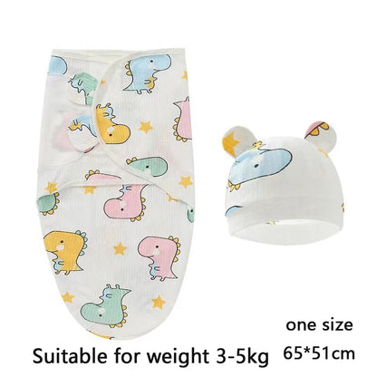 Swaddle Blanket: Baby Swaddle Set - Cotton Cartoon Blanket & Hat 0-6 Months