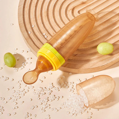 1PCS 120ml Liquid Silicone Feeder, Rice Paste Squeeze Feeding Baby Bottle With Dispensing Spoon