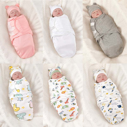 Swaddle Blanket: Baby Swaddle Set - Cotton Cartoon Blanket & Hat 0-6 Months