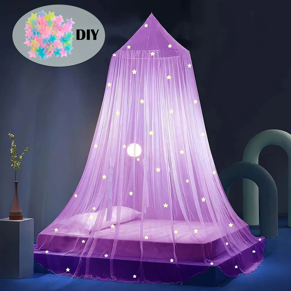 Luminous Dome Mosquito Net Kids Bed Mantle Foldable DIY Stars Sticking Baby Crib Netting Hanging Princess Mosquito Net Bedding
