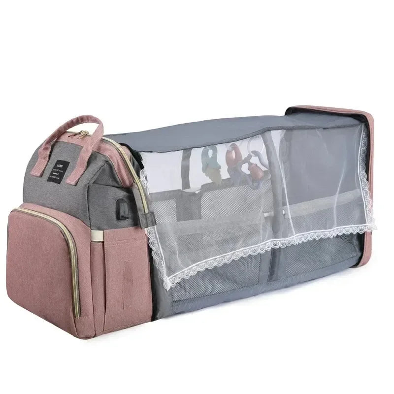 Folding Crib Backpack: Portable Diaper Bag for Moms