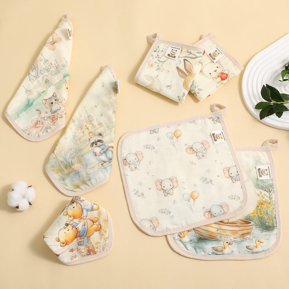 Soft Muslin Baby Bibs - 6 Layer Cotton Towel & Handkerchief