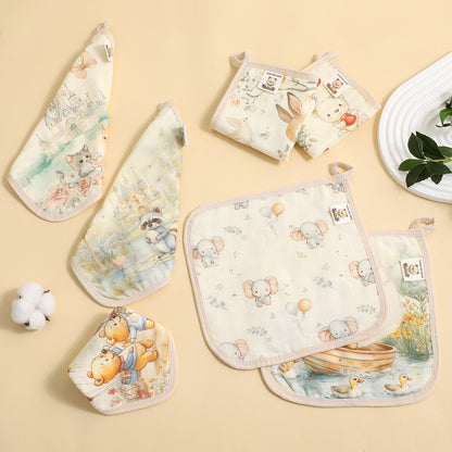 Soft Muslin Baby Bibs - 6 Layer Cotton Towel & Handkerchief