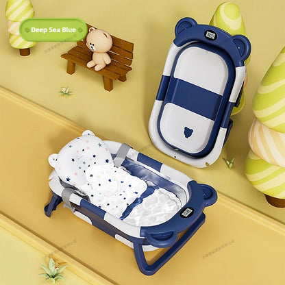 Foldable Baby Bath Tub Intelligent Temperature Display Newborn Tub Bear Style Portable Shower Basin Infant Safety Bath Products