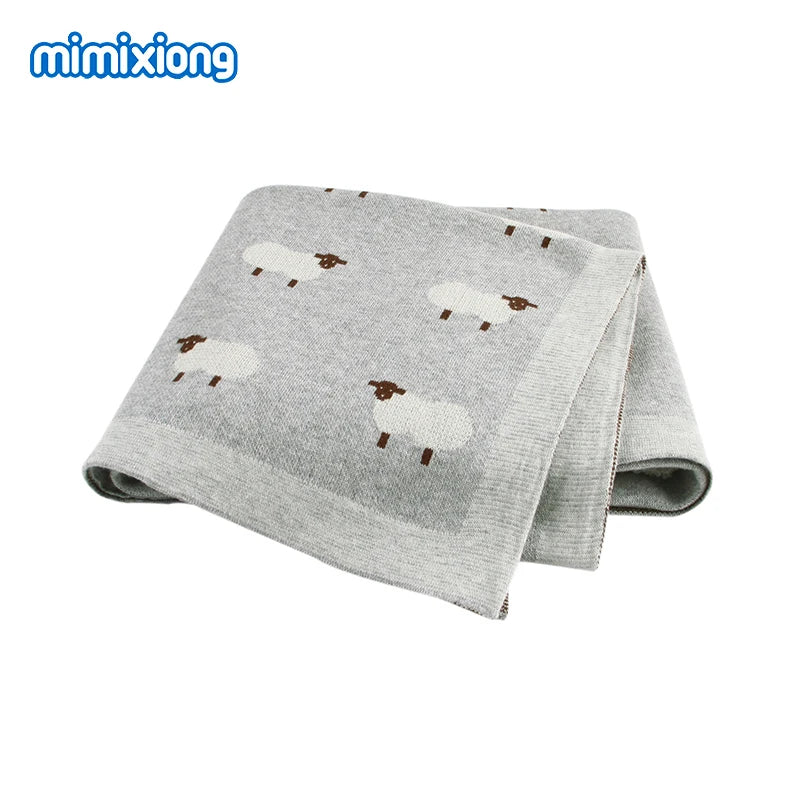 Baby Blankets Newborn Cartoon Swaddle Wrap Monthly Blankets 100%Cotton Knitted Toddler Infant Outdoor Playing Clip Mats 100*80cm