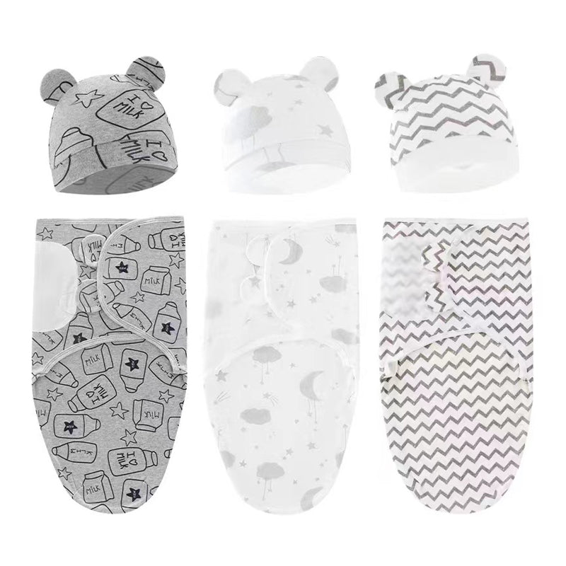 Swaddle Blanket: Baby Swaddle Set - Cotton Cartoon Blanket & Hat 0-6 Months